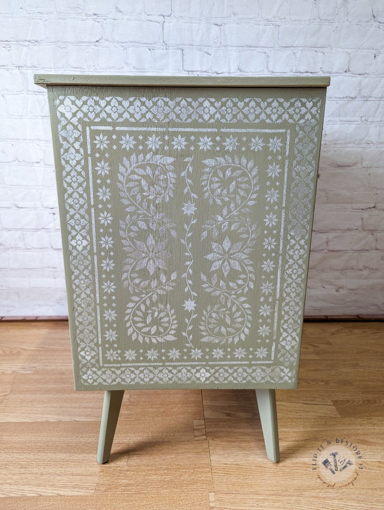 Faux Bone Inlay Stencil Hand-Painted Vintage Chest of Drawers