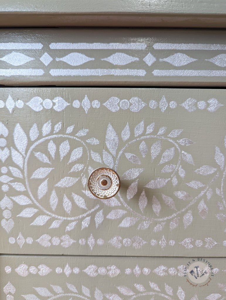 Faux Bone Inlay Stencil Hand-Painted Vintage Chest of Drawers