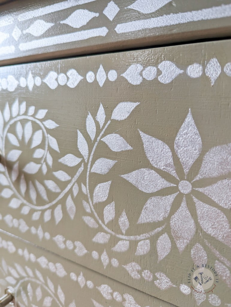 Faux Bone Inlay Stencil Hand-Painted Vintage Chest of Drawers