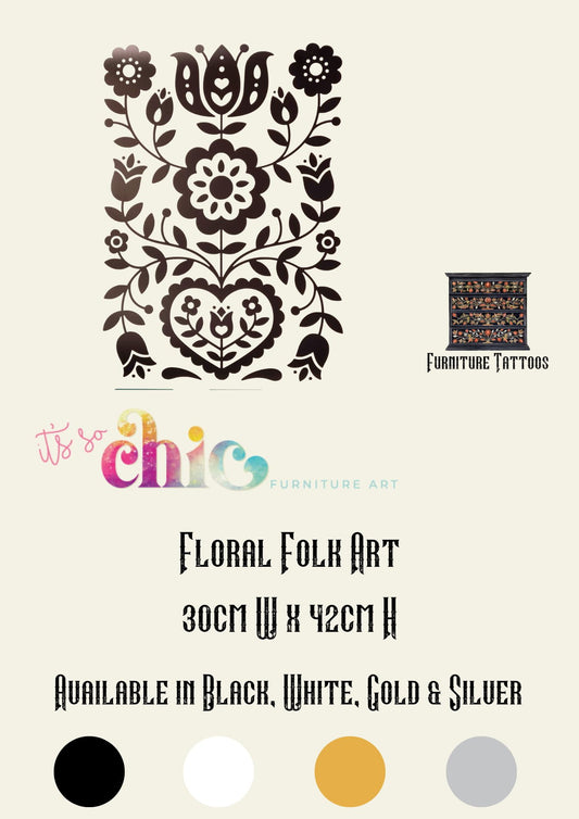 Furniture Tattoos | Vinyl Decals | Floral Folk Art | 30cm x 42cm | It’s So Chic Furniture Art