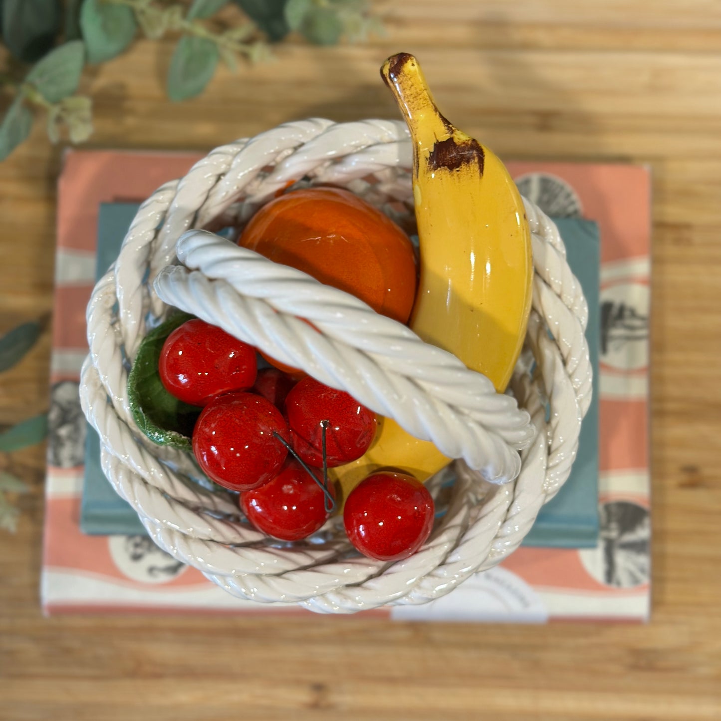 Vintage Italian Majolica Ceramic Fruit Basket - Whimsical & Charming