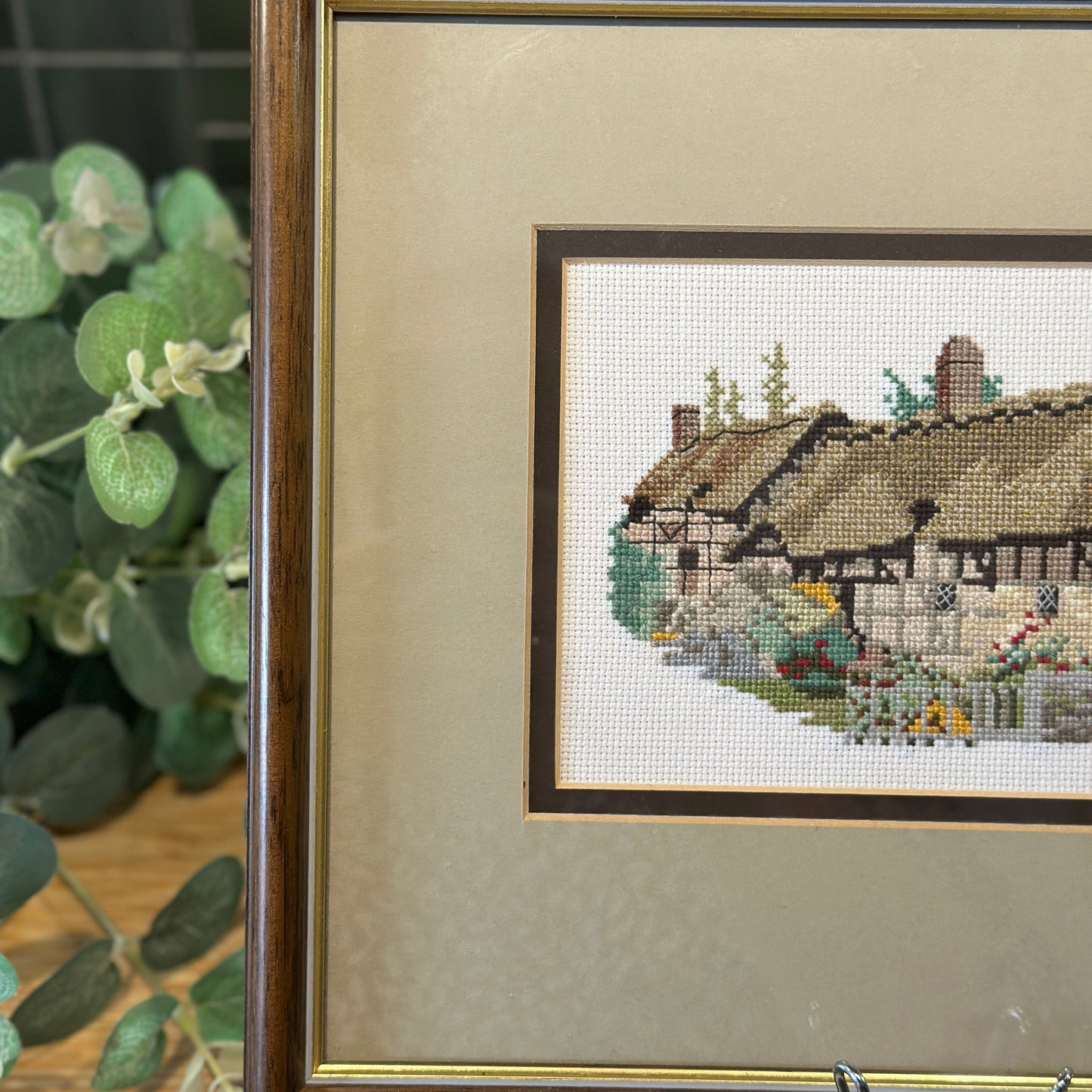 Vintage Tent Stitch Embroidery - Charming Cottage Scene