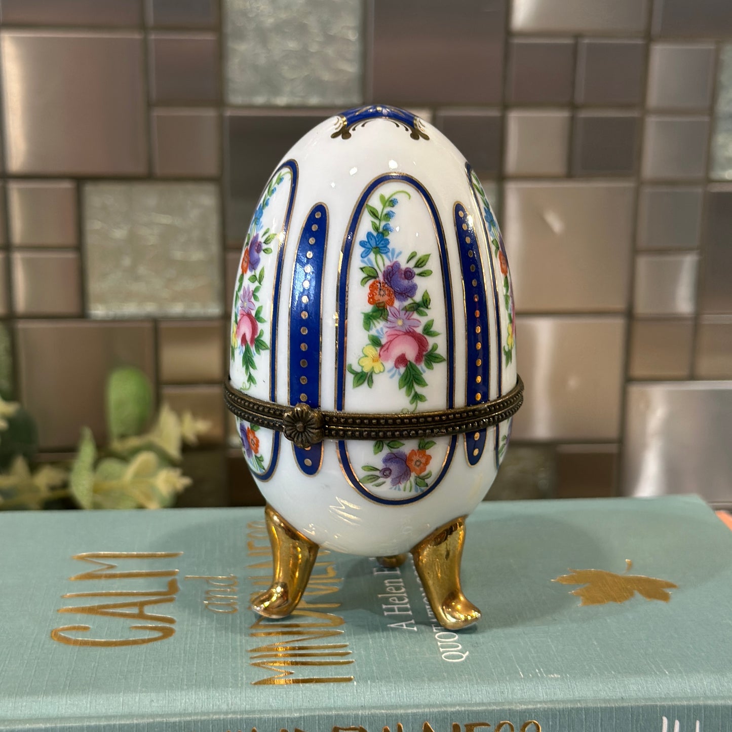 Vintage Porcelain Egg Trinket Box - OC & Co. Staffordshire