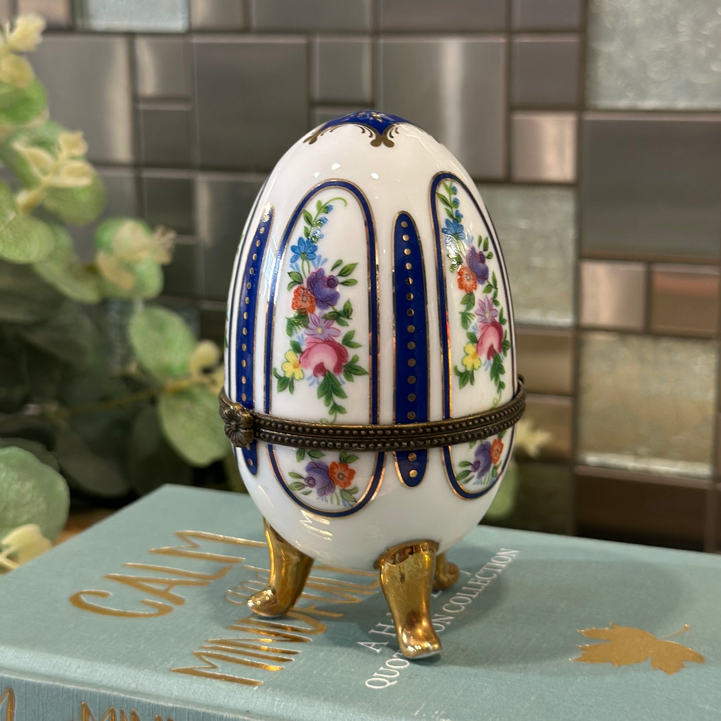 Vintage Porcelain Egg Trinket Box - OC & Co. Staffordshire