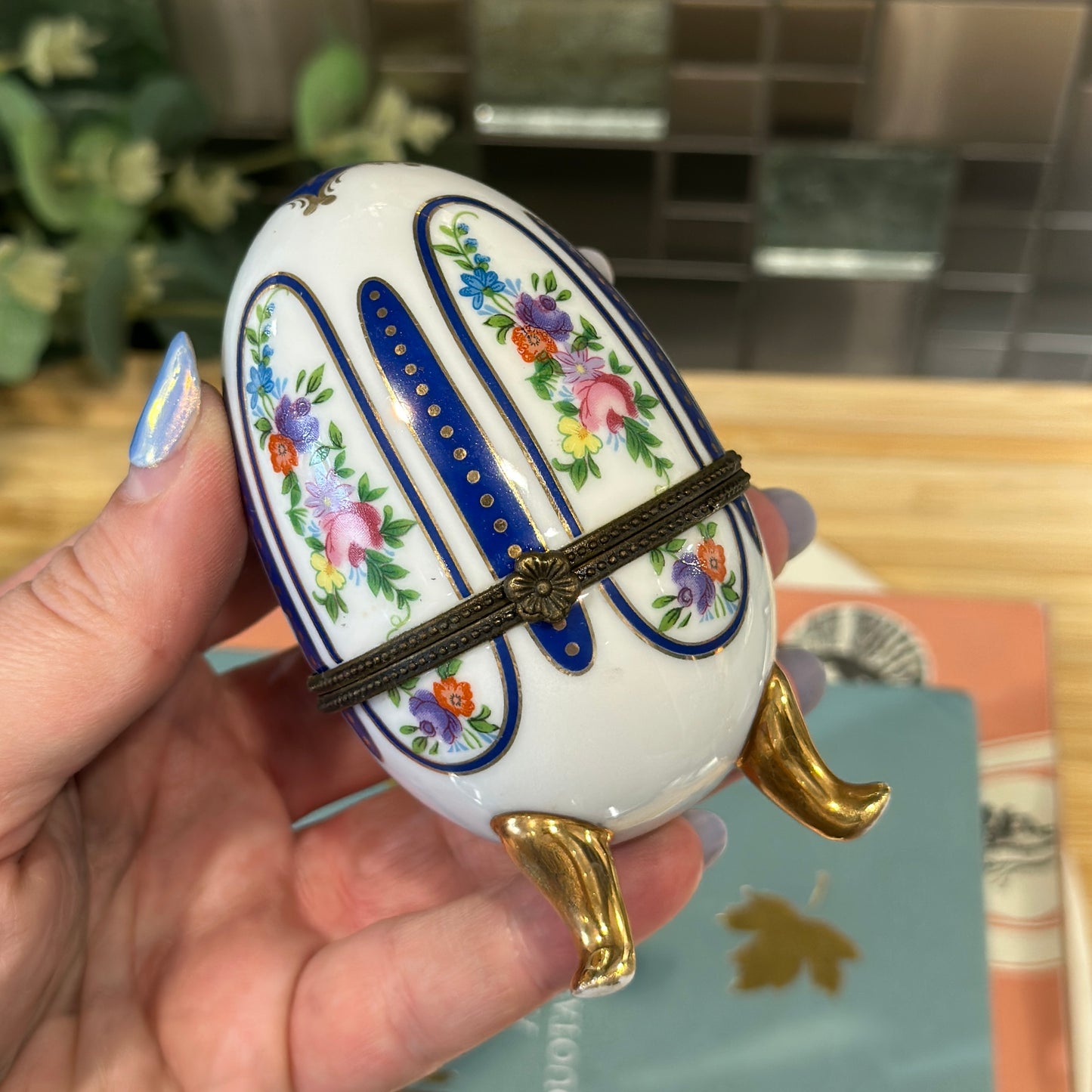 Vintage Porcelain Egg Trinket Box - OC & Co. Staffordshire