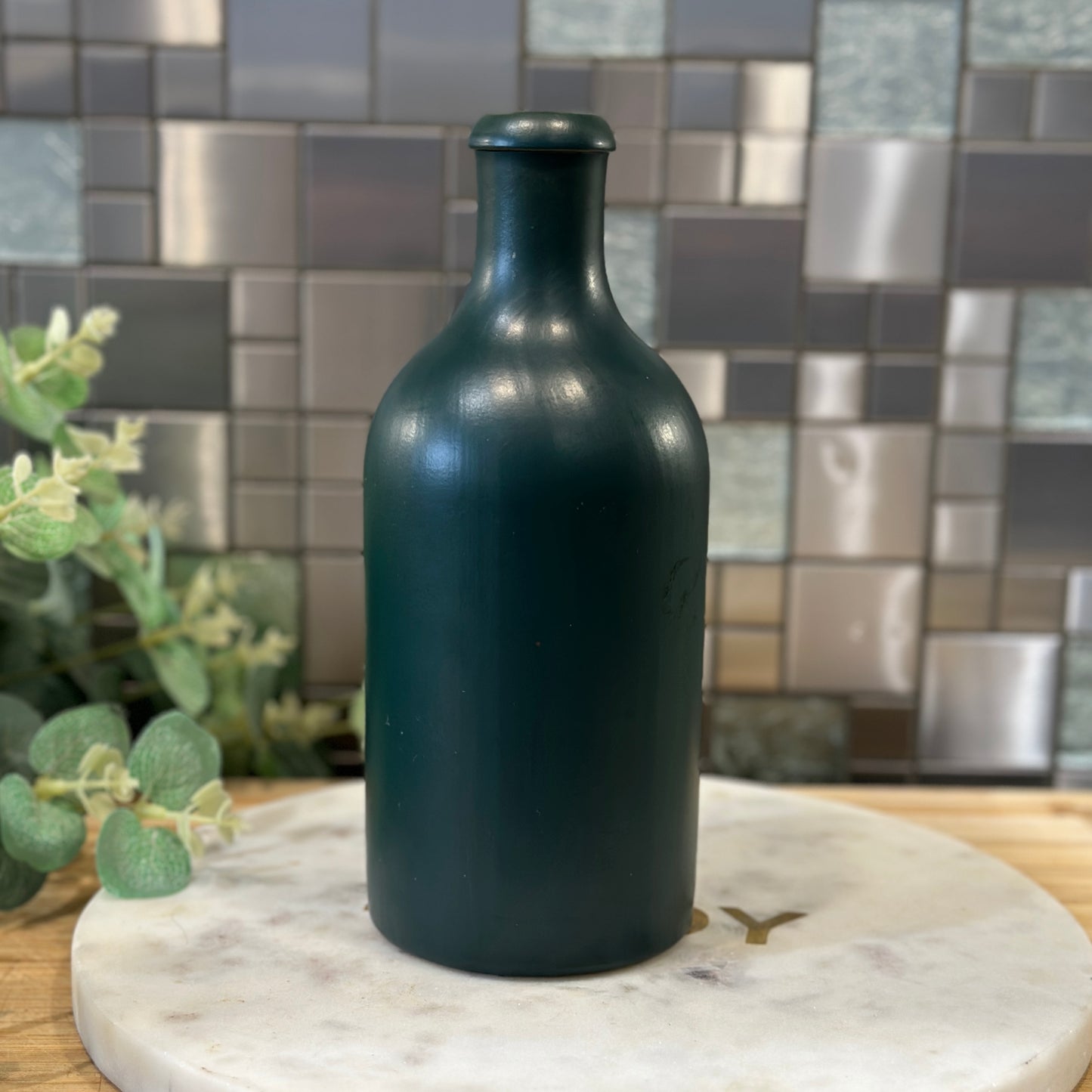 Vintage M.K.M. German Stoneware Bottle - 1960s Matt Dark Green