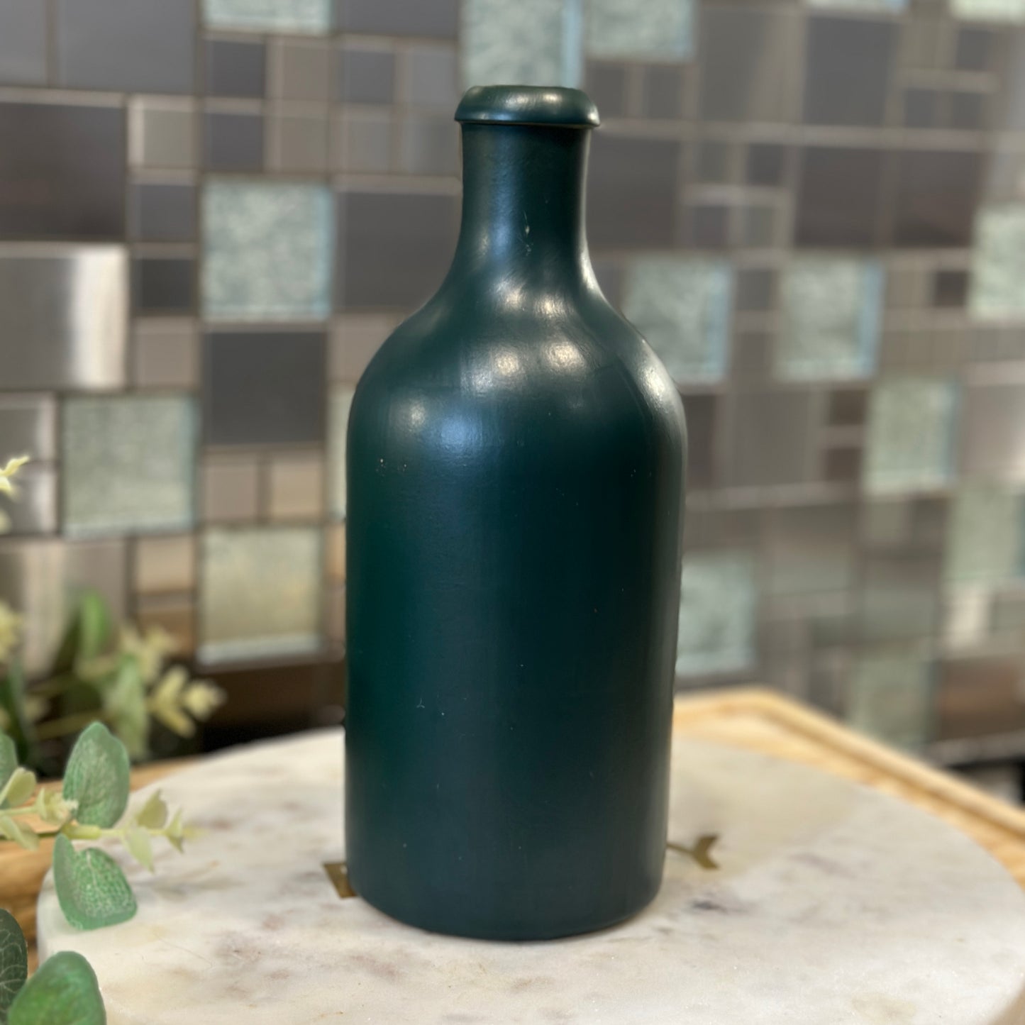 Vintage M.K.M. German Stoneware Bottle - 1960s Matt Dark Green