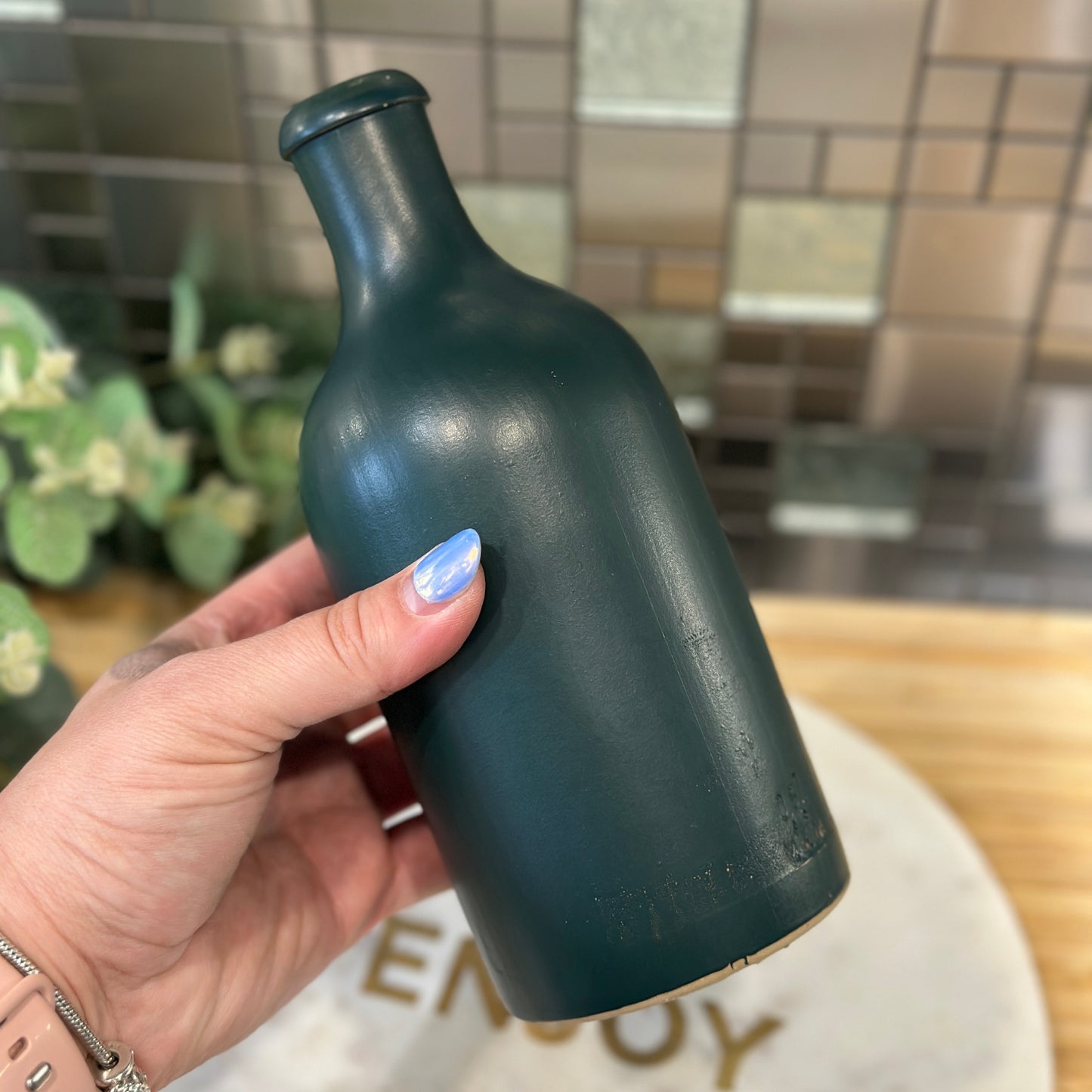 Vintage M.K.M. German Stoneware Bottle - 1960s Matt Dark Green