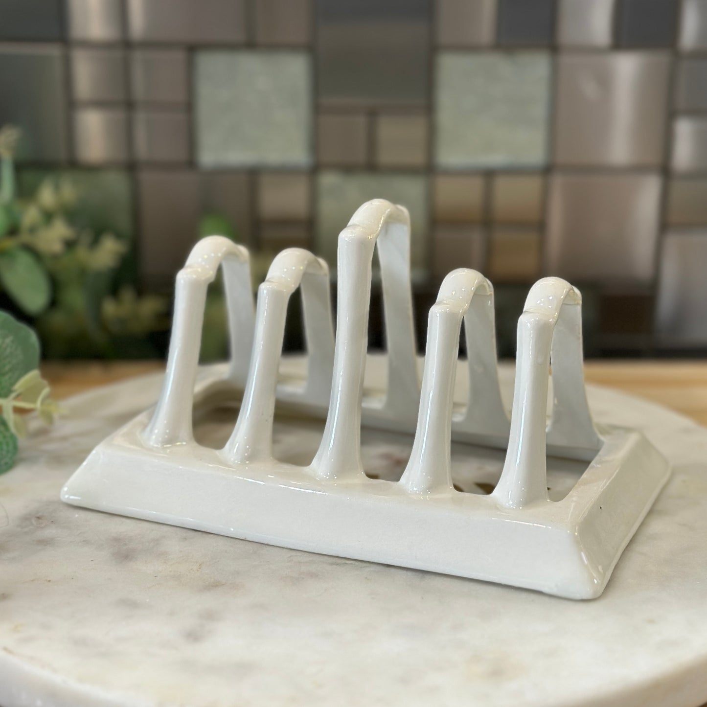 Vintage White Ceramic Toast Rack - 4 Slice