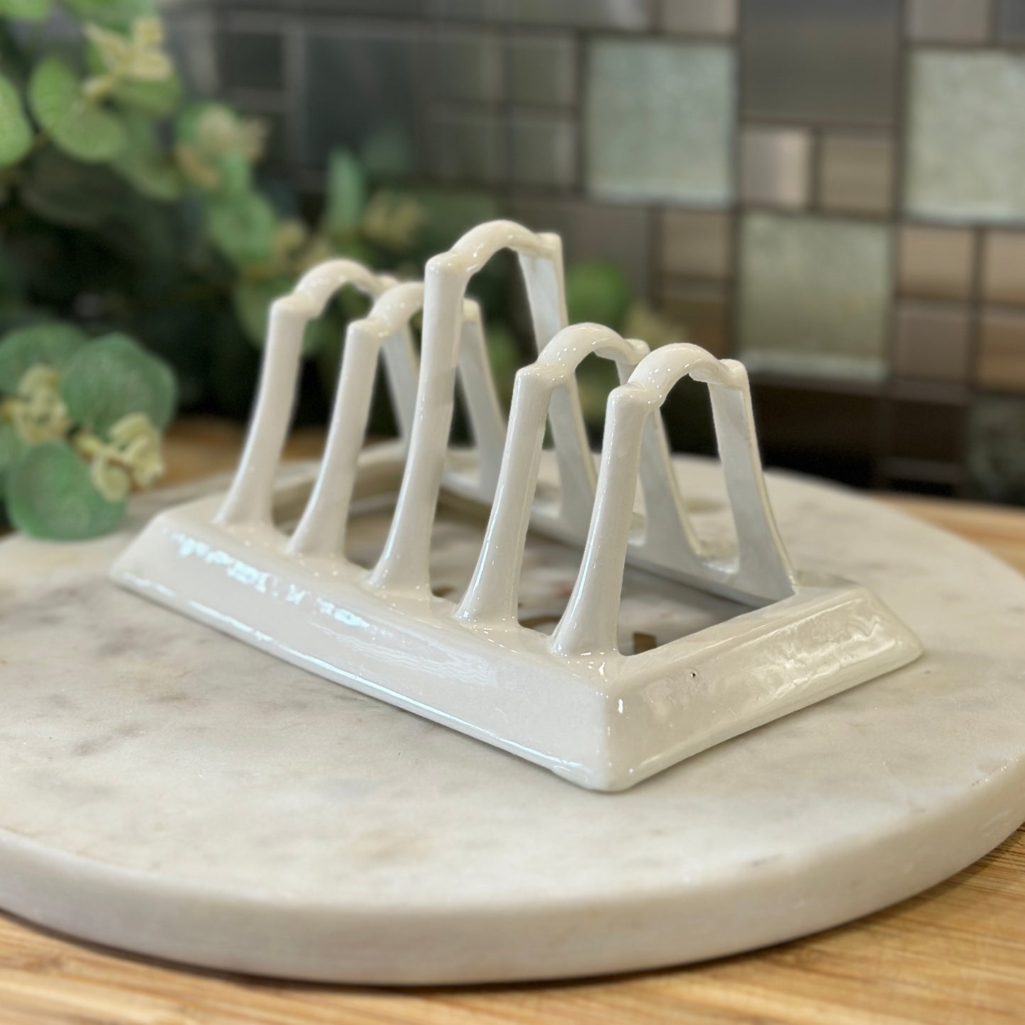 Vintage White Ceramic Toast Rack - 4 Slice