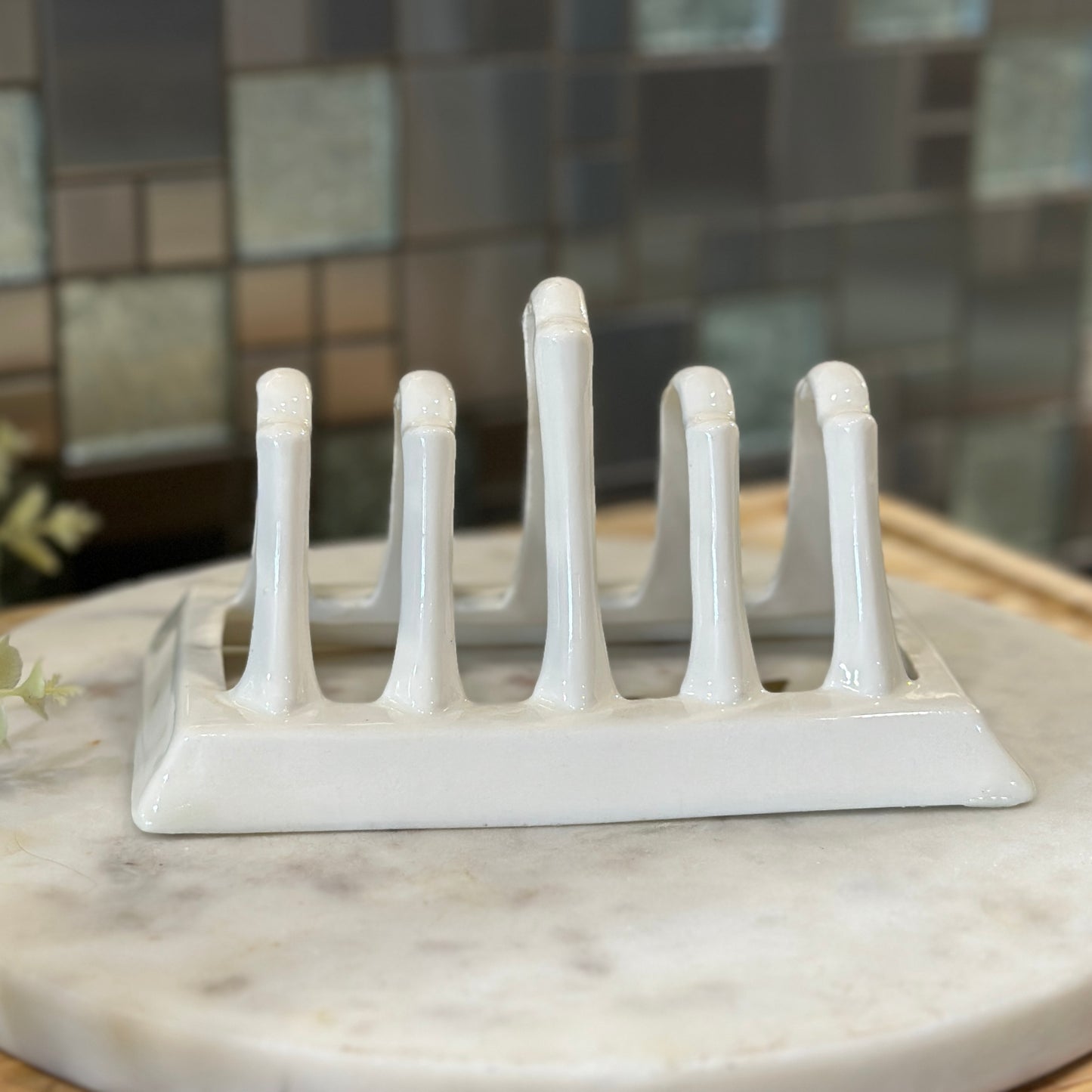 Vintage White Ceramic Toast Rack - 4 Slice