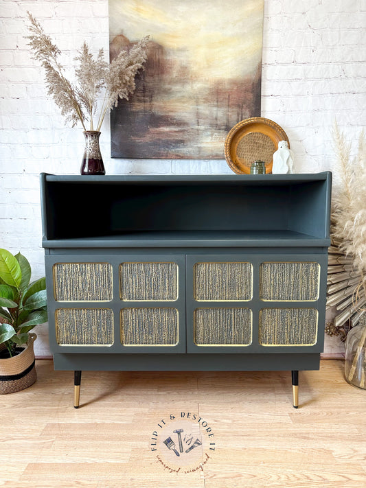 Green and Gold Painted MCM Nathan Cabinet/Media Unit/Entertainment Sideboard