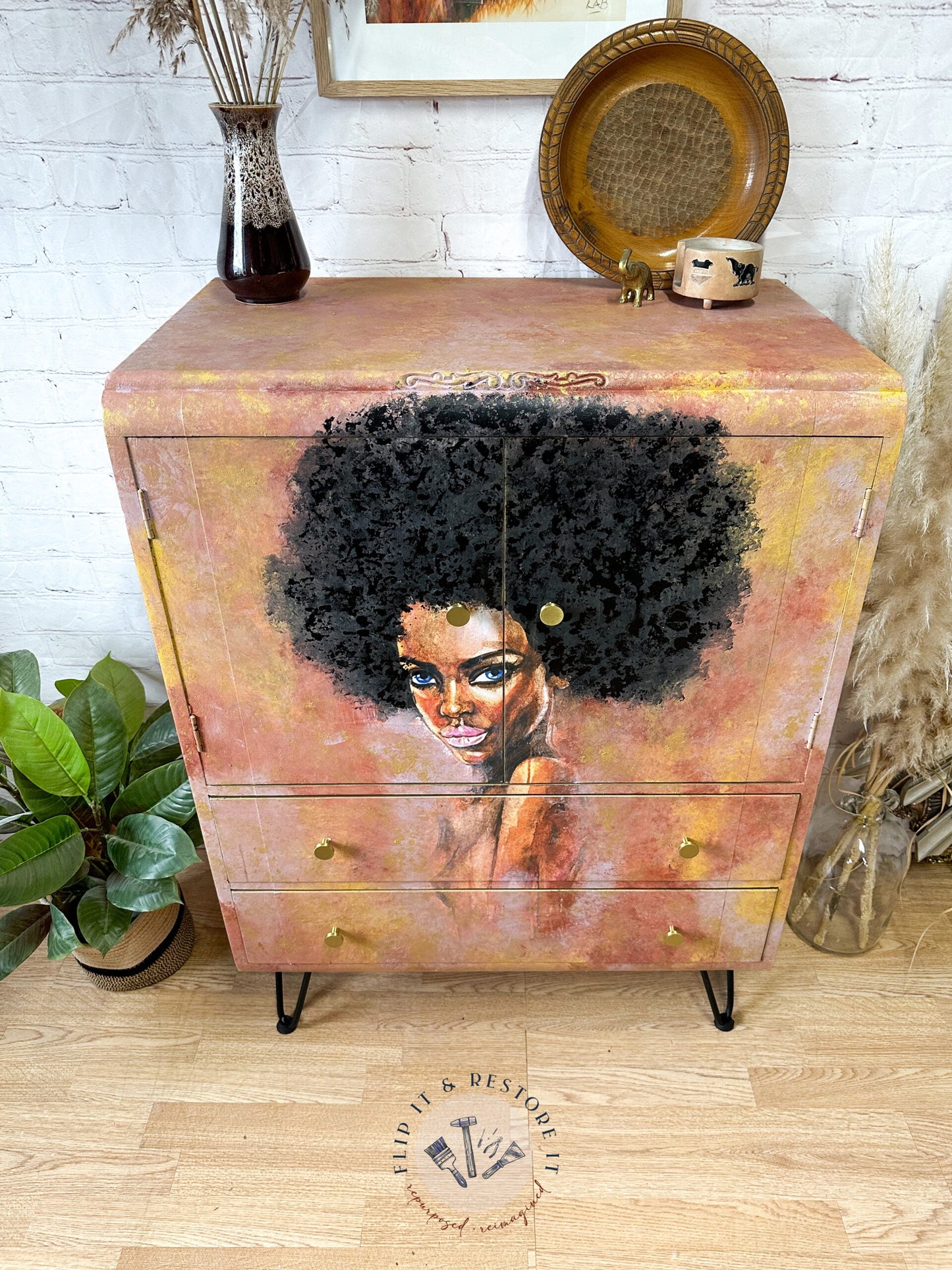 Hand-painted cabinet, Tallboy, Linen Cupboard, Linen Press, Upcycled Cupboard, Bedroom Storage, Kitchen Storage, Clothes Storage