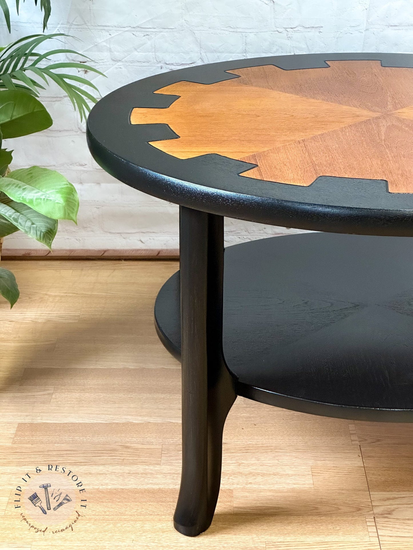 MCM Circular Round 'Cog' Coffee Table By Nathan Furniture Wooden Side Table Hand-Painted in Black