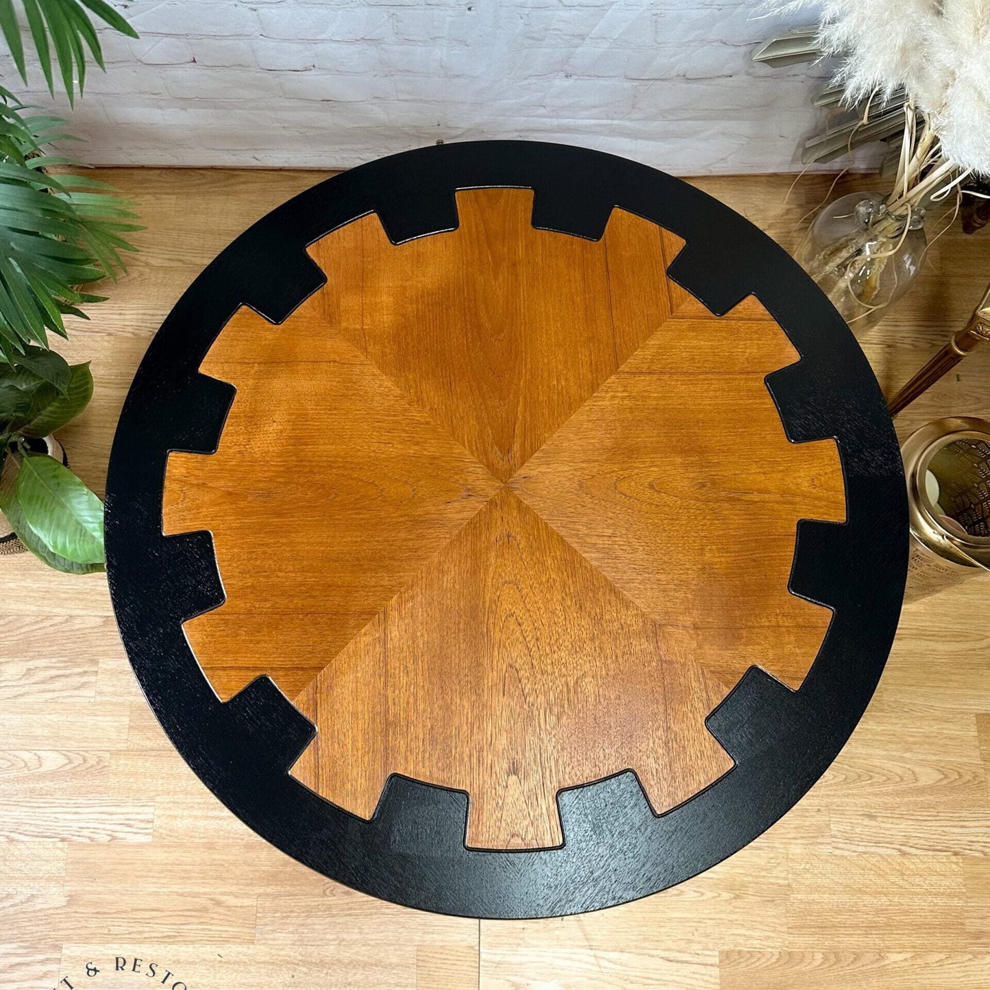 MCM Circular Round 'Cog' Coffee Table By Nathan Furniture Wooden Side Table Hand-Painted in Black