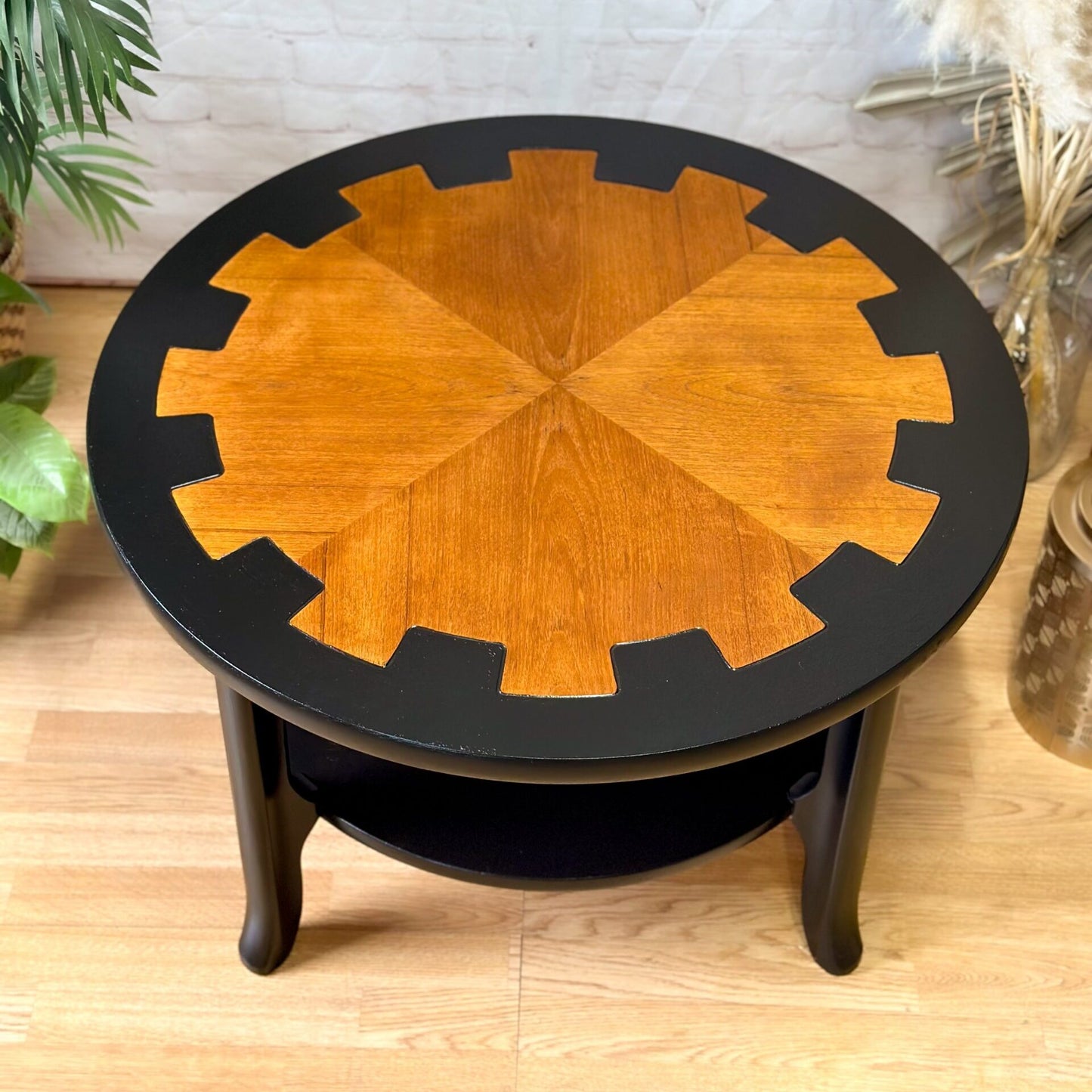 MCM Circular Round 'Cog' Coffee Table By Nathan Furniture Wooden Side Table Hand-Painted in Black