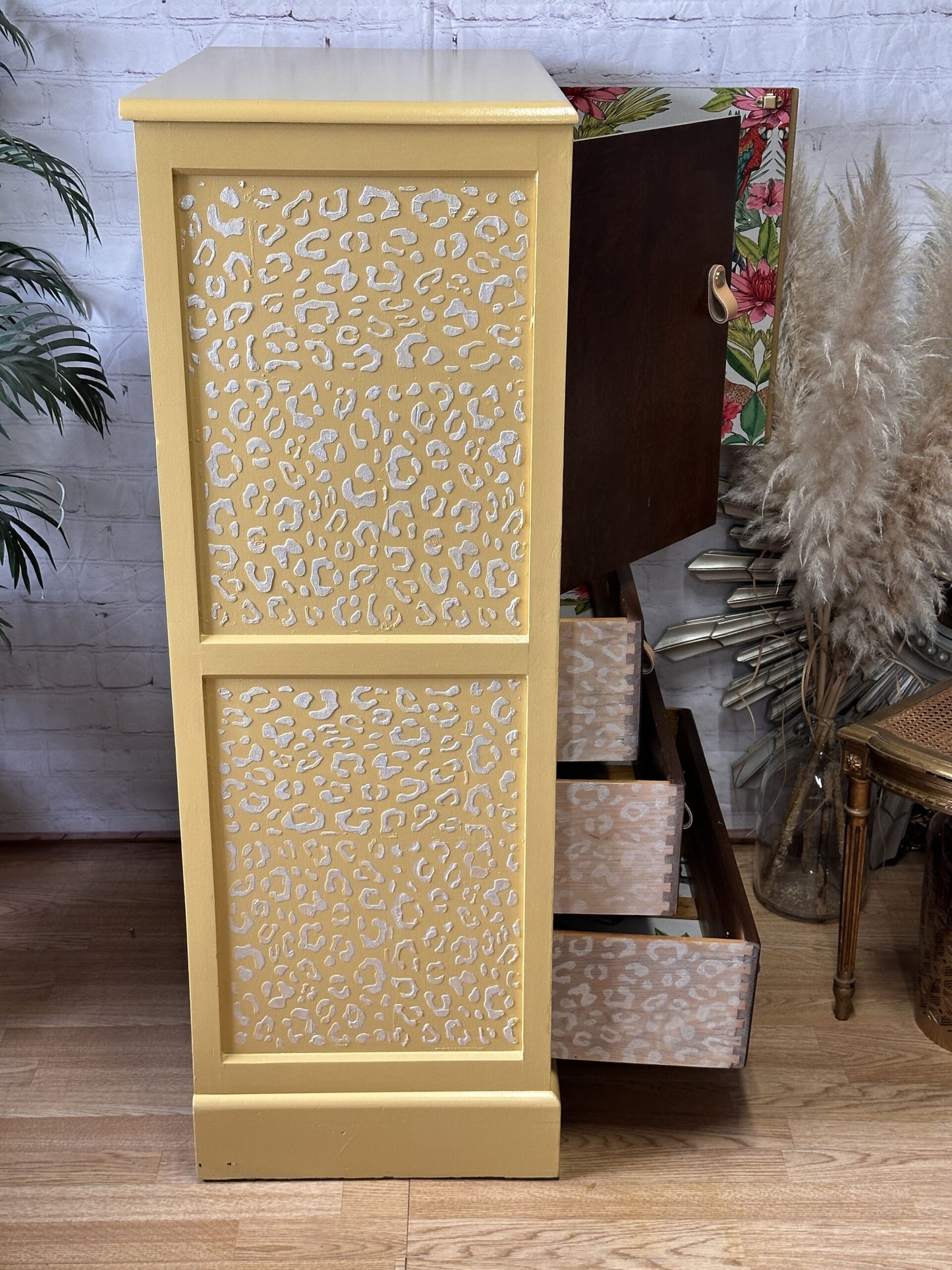 Hand-painted cabinet, Tallboy, Linen Cupboard, Upcycled Cupboard, Bedroom Storage, Kitchen Storage, Clothes Storage Tropical