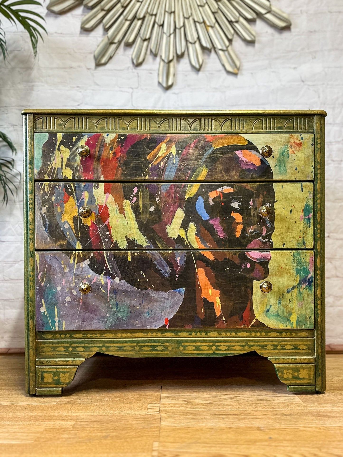 Bohemian Green & Gold: Revamped Harris Lebus MCM Chest of Drawers