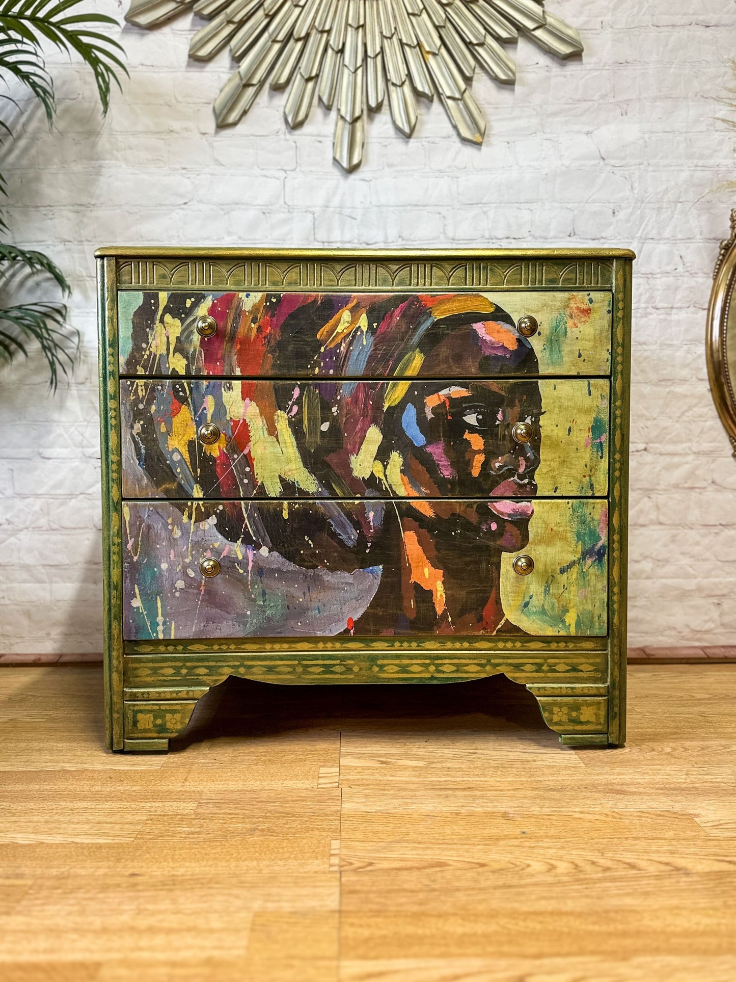 Bohemian Green & Gold: Revamped Harris Lebus MCM Chest of Drawers