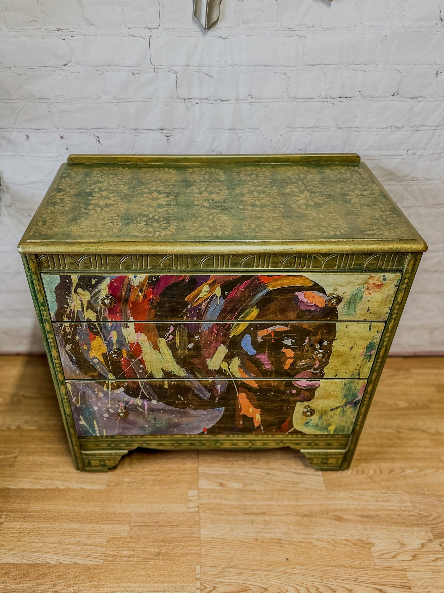 Bohemian Green & Gold: Revamped Harris Lebus MCM Chest of Drawers