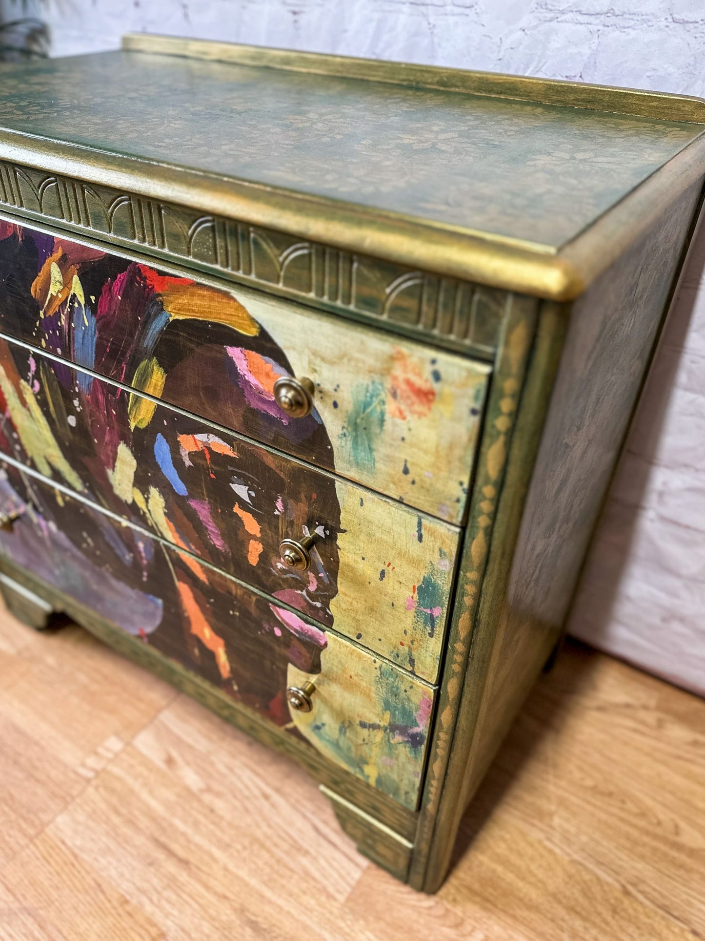 Bohemian Green & Gold: Revamped Harris Lebus MCM Chest of Drawers