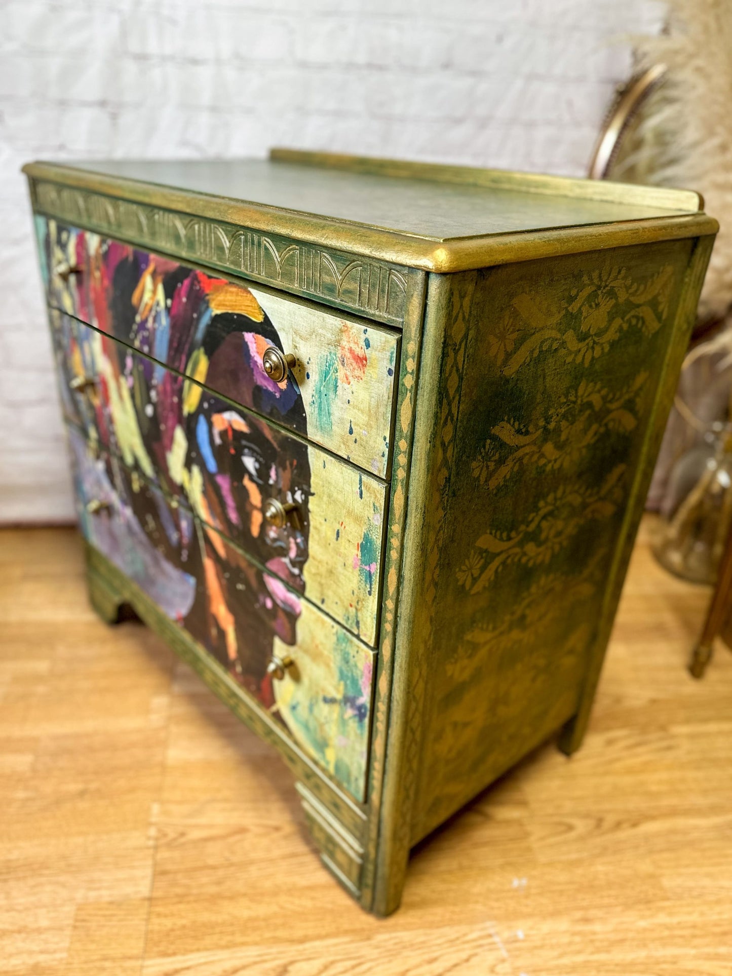 Bohemian Green & Gold: Revamped Harris Lebus MCM Chest of Drawers