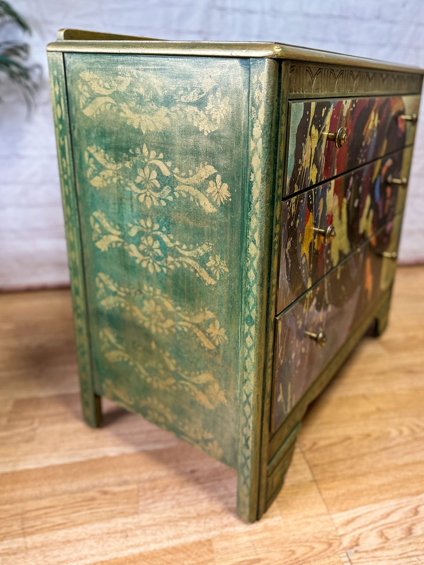 Bohemian Green & Gold: Revamped Harris Lebus MCM Chest of Drawers