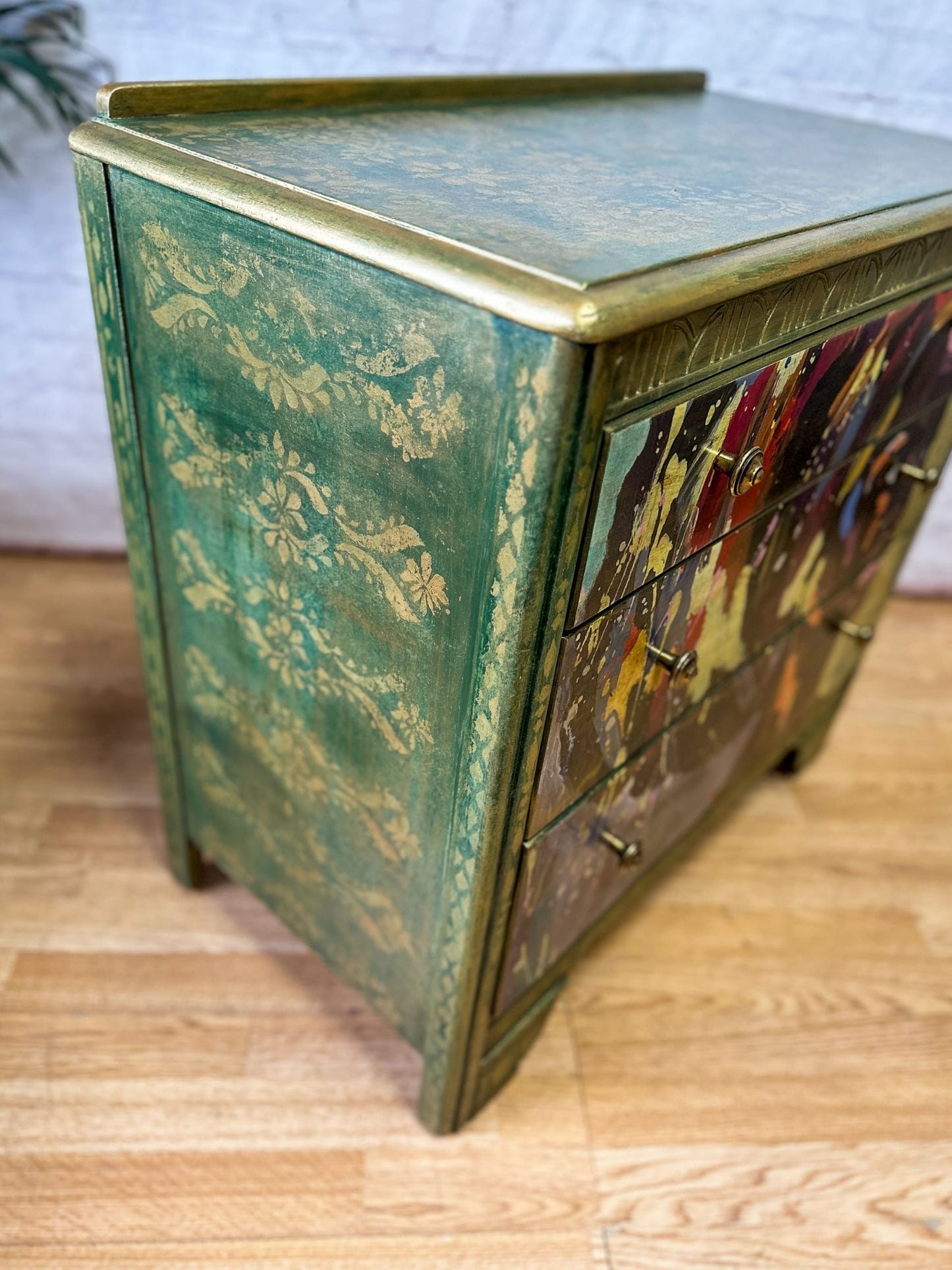 Bohemian Green & Gold: Revamped Harris Lebus MCM Chest of Drawers