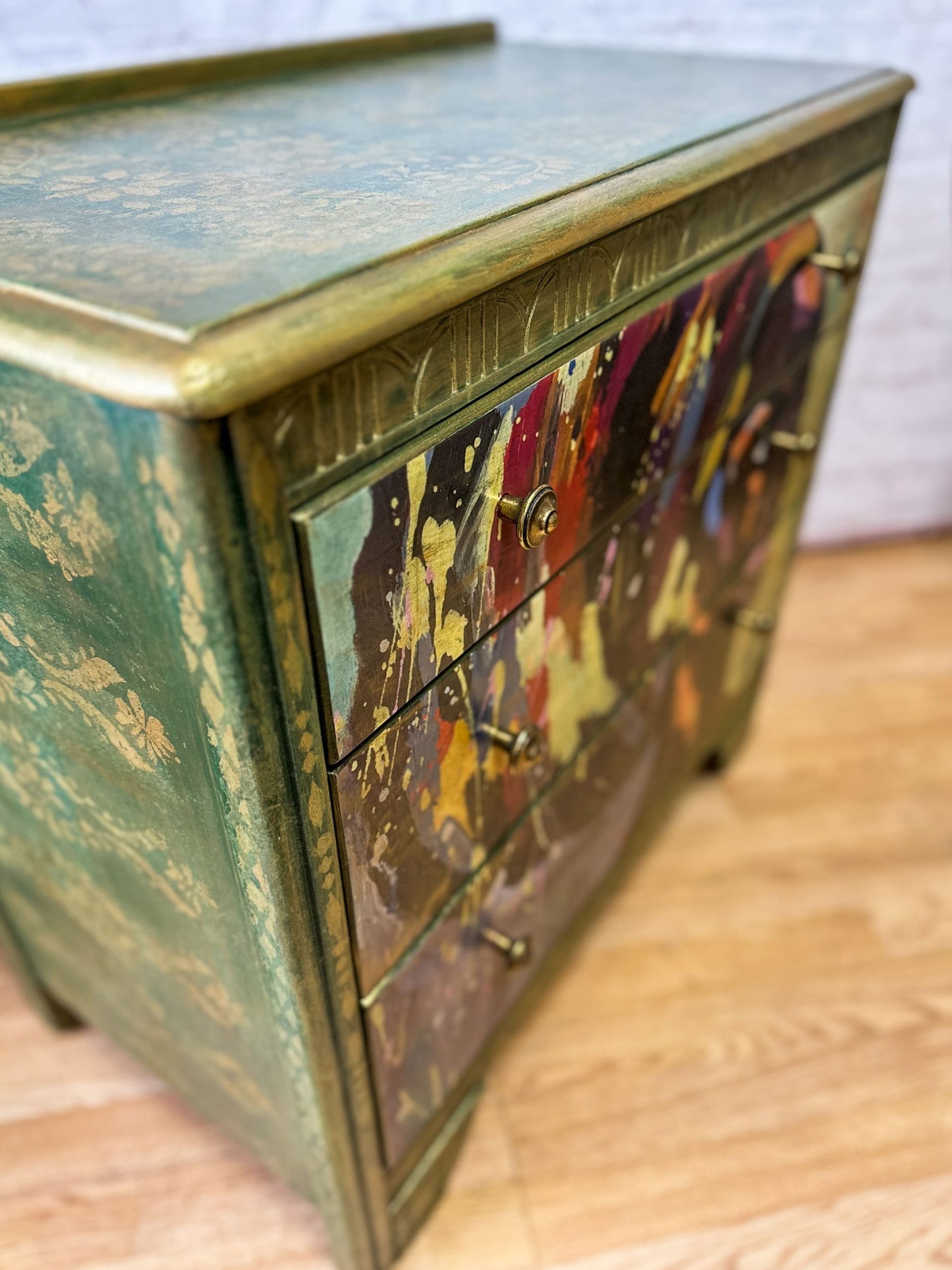 Bohemian Green & Gold: Revamped Harris Lebus MCM Chest of Drawers