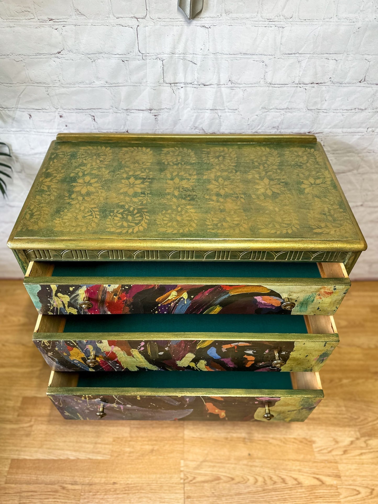 Bohemian Green & Gold: Revamped Harris Lebus MCM Chest of Drawers