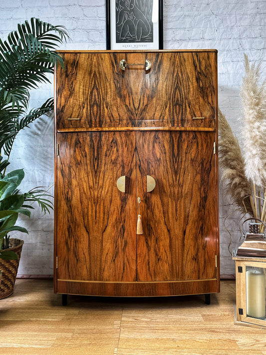 Turnridge of London Cocktail Cabinet, Vintage Drinks Bar, Art Deco, 1950’s Drinks Unit, Retro Bar, Walnut