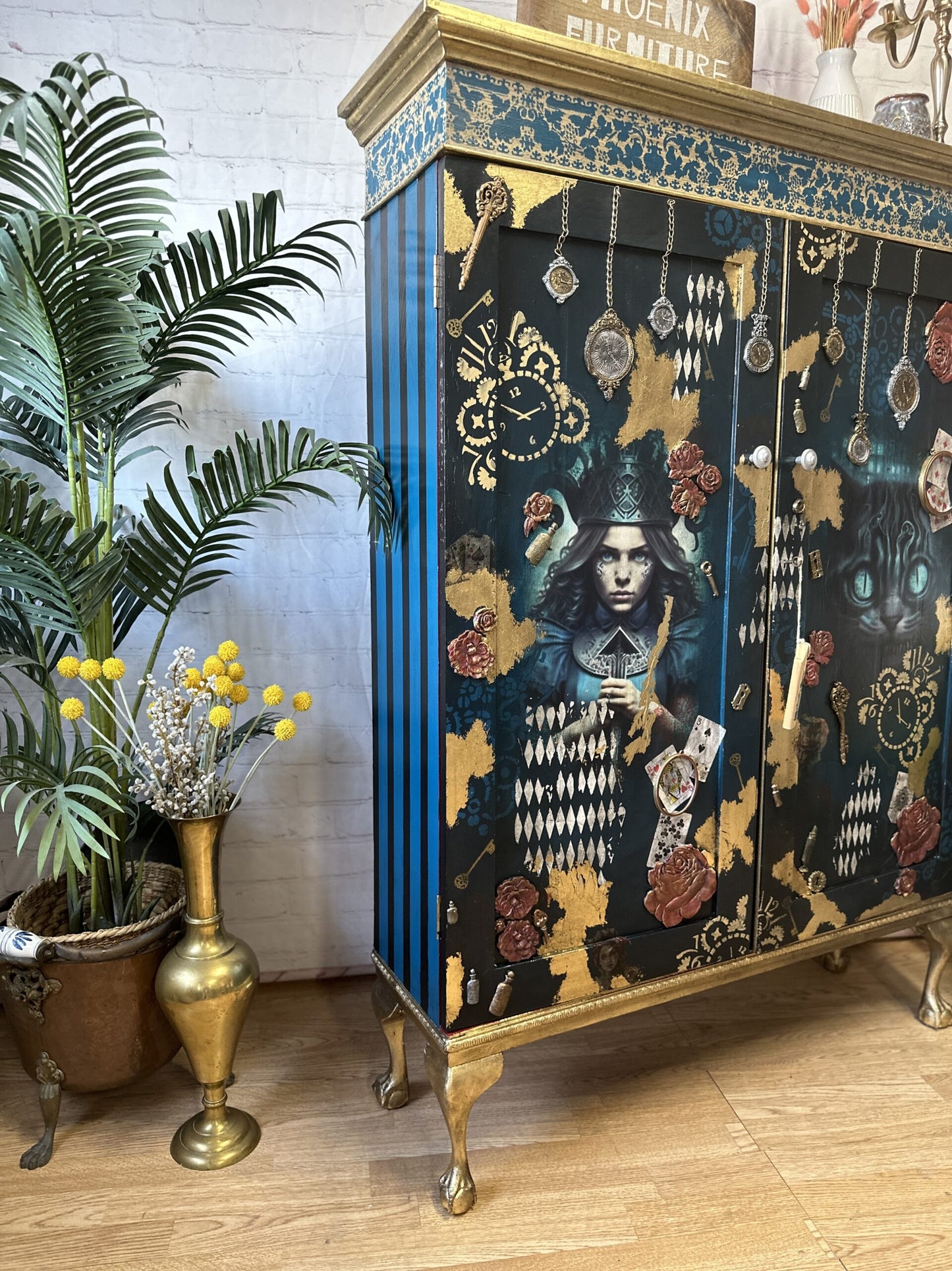 Alice in Steampunk Wonderland Cabinet, Drinks Bar, Cocktail Cabinet, Statement, Maximalist