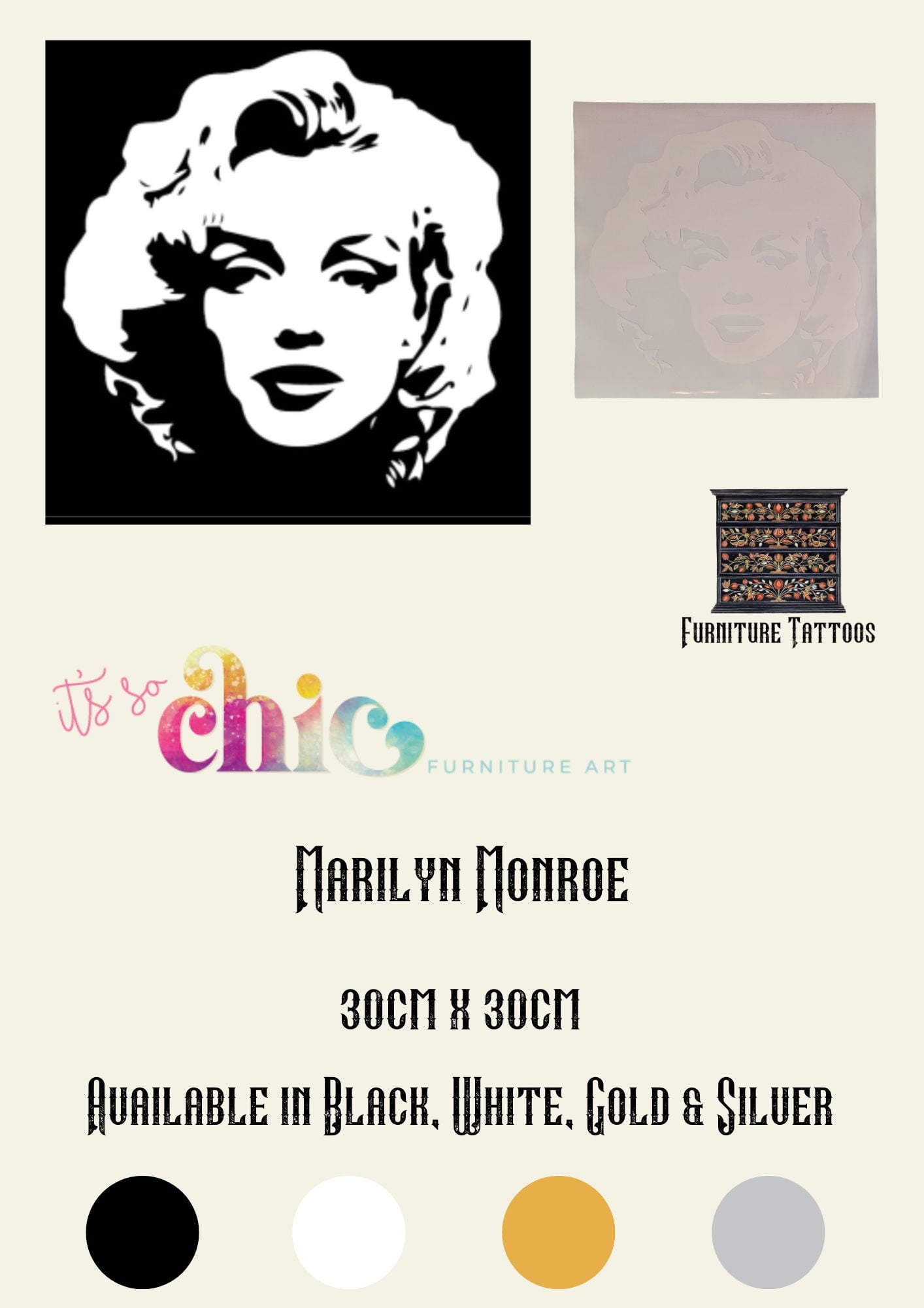 Furniture Tattoos | Vinyl Decals | Marilyn Monroe | 30cm x 30cm | It’s So Chic Furniture Art