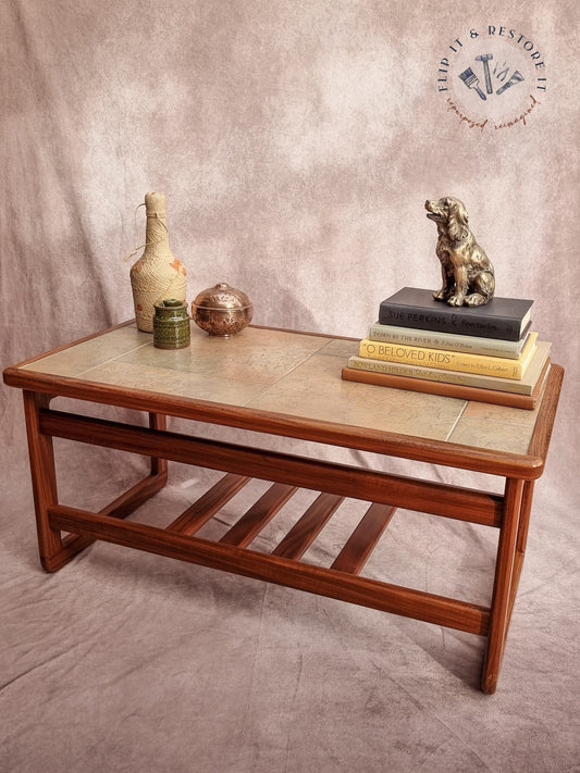 Vintage Mid Century Solid Teak Tiled Two-Tier Coffee Table - 1970’s