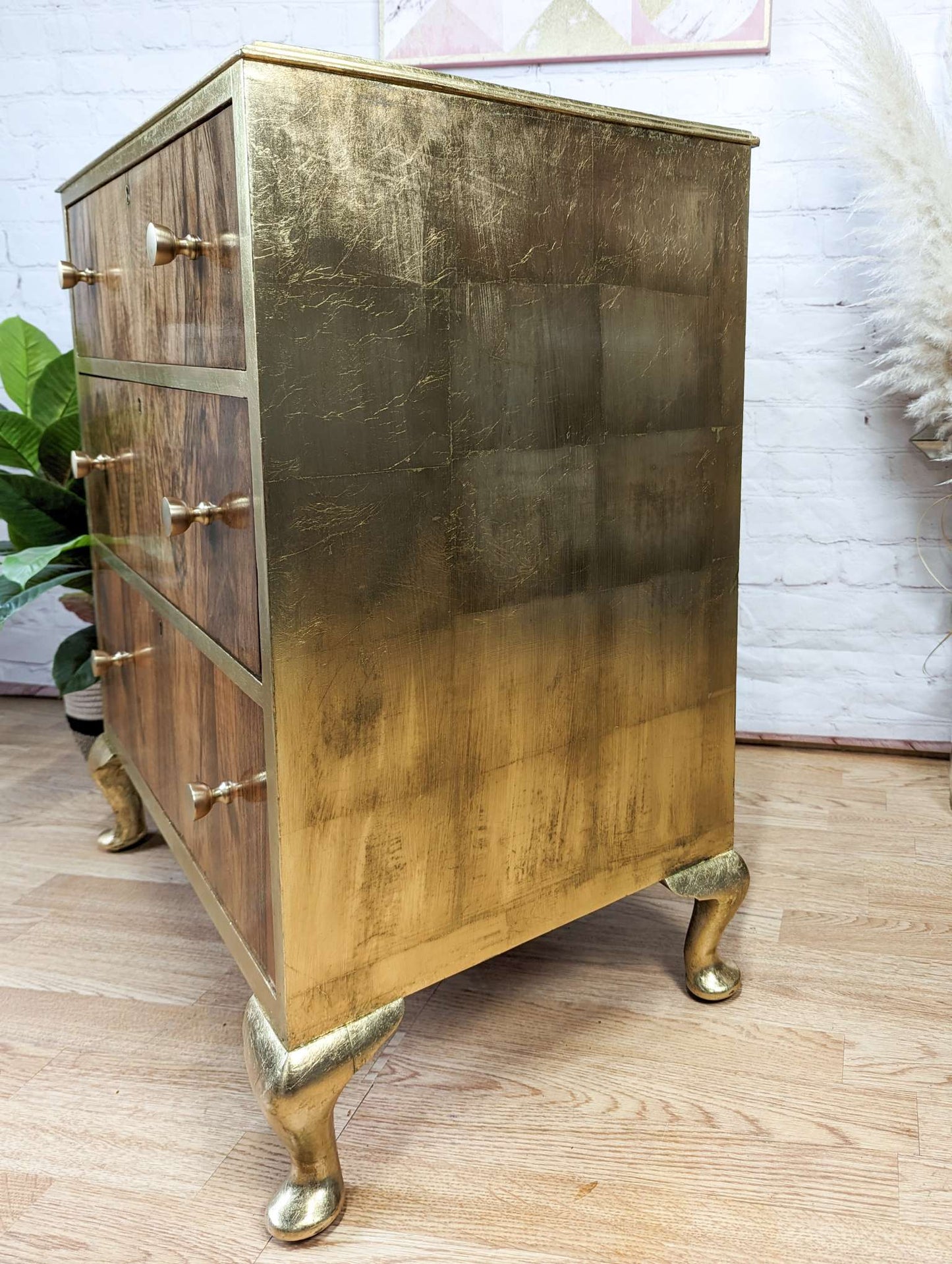 Gold Leaf Walnut Burr Chest of Drawers