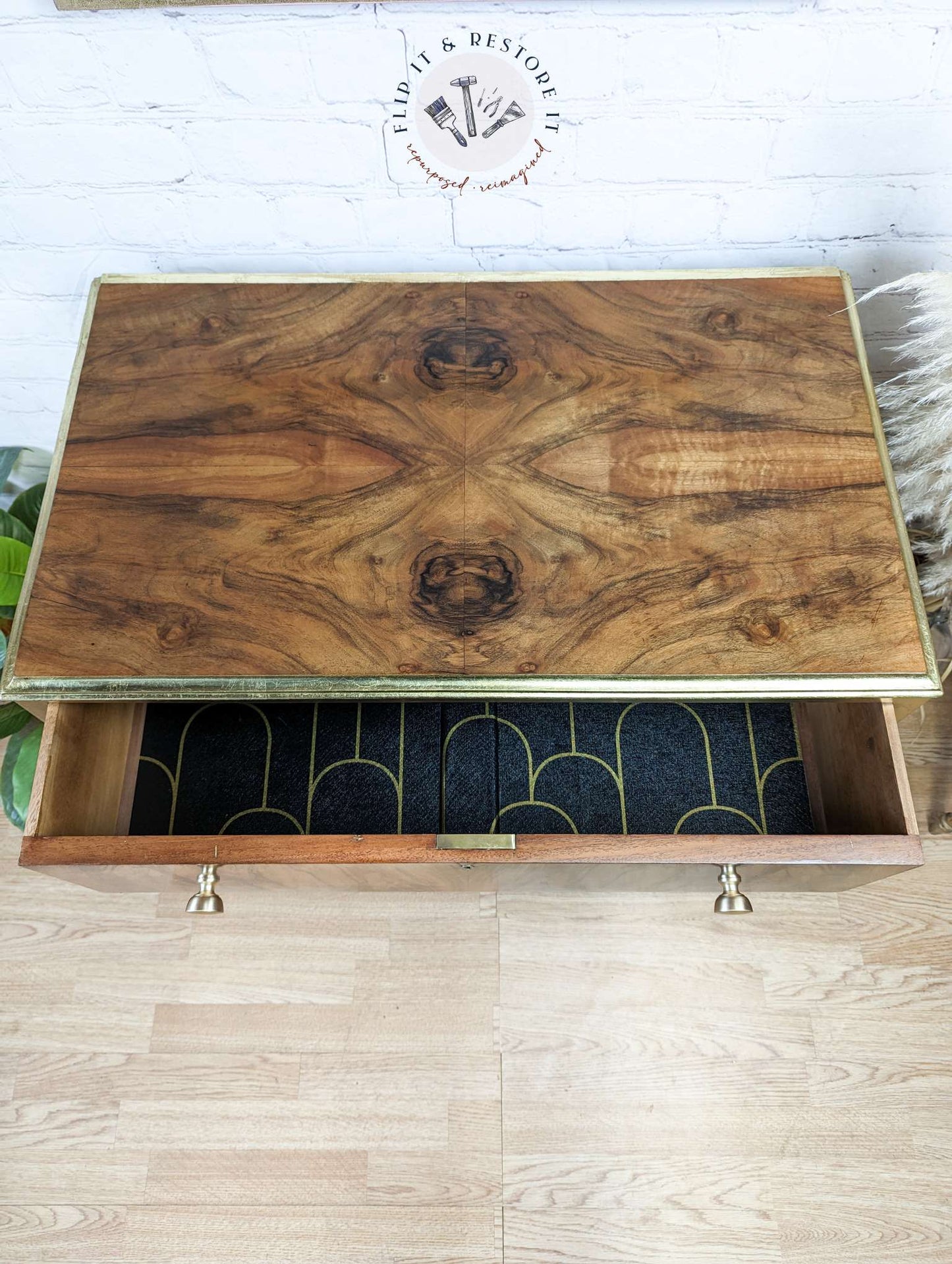 Gold Leaf Walnut Burr Chest of Drawers