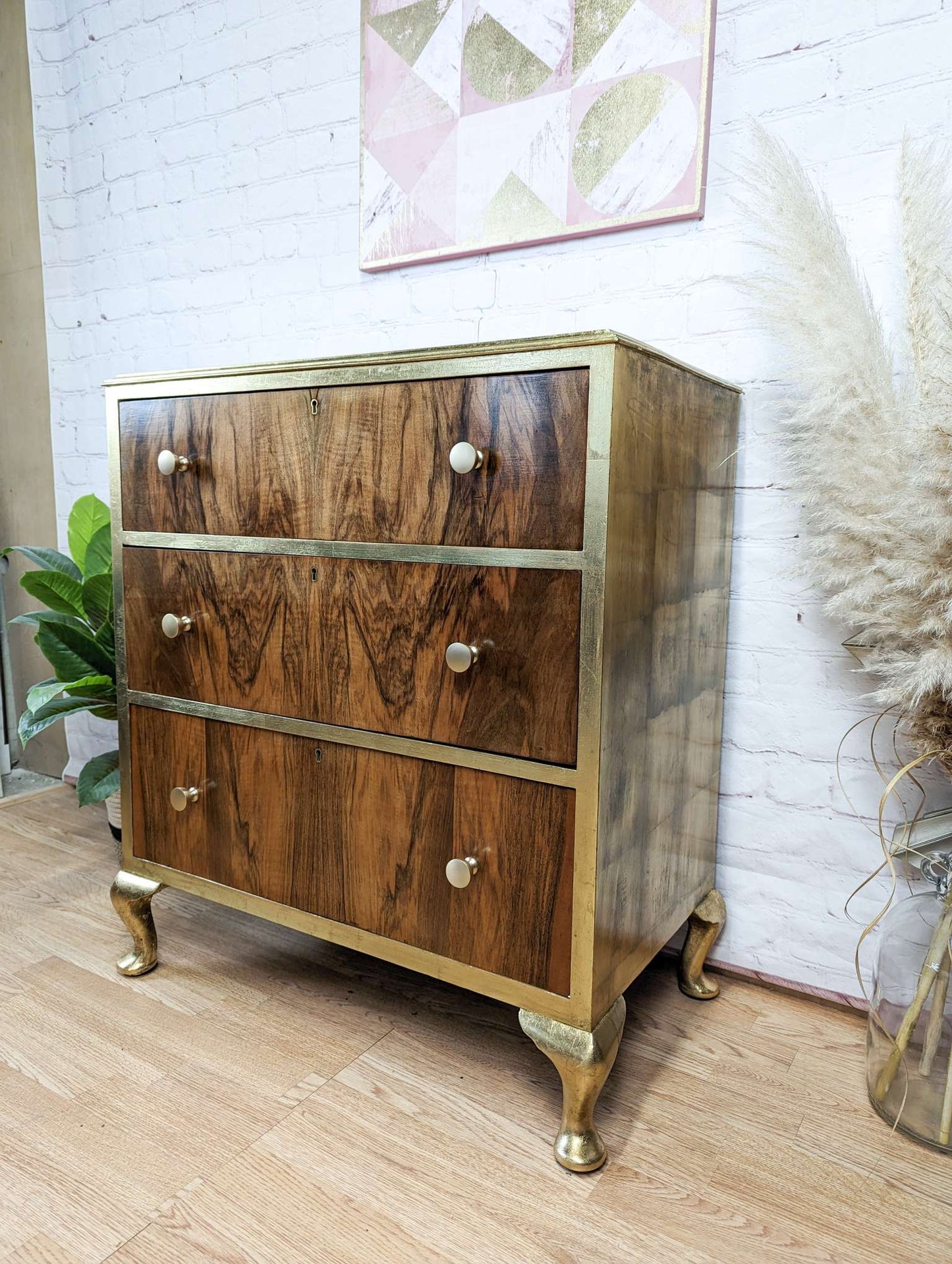 Gold Leaf Walnut Burr Chest of Drawers