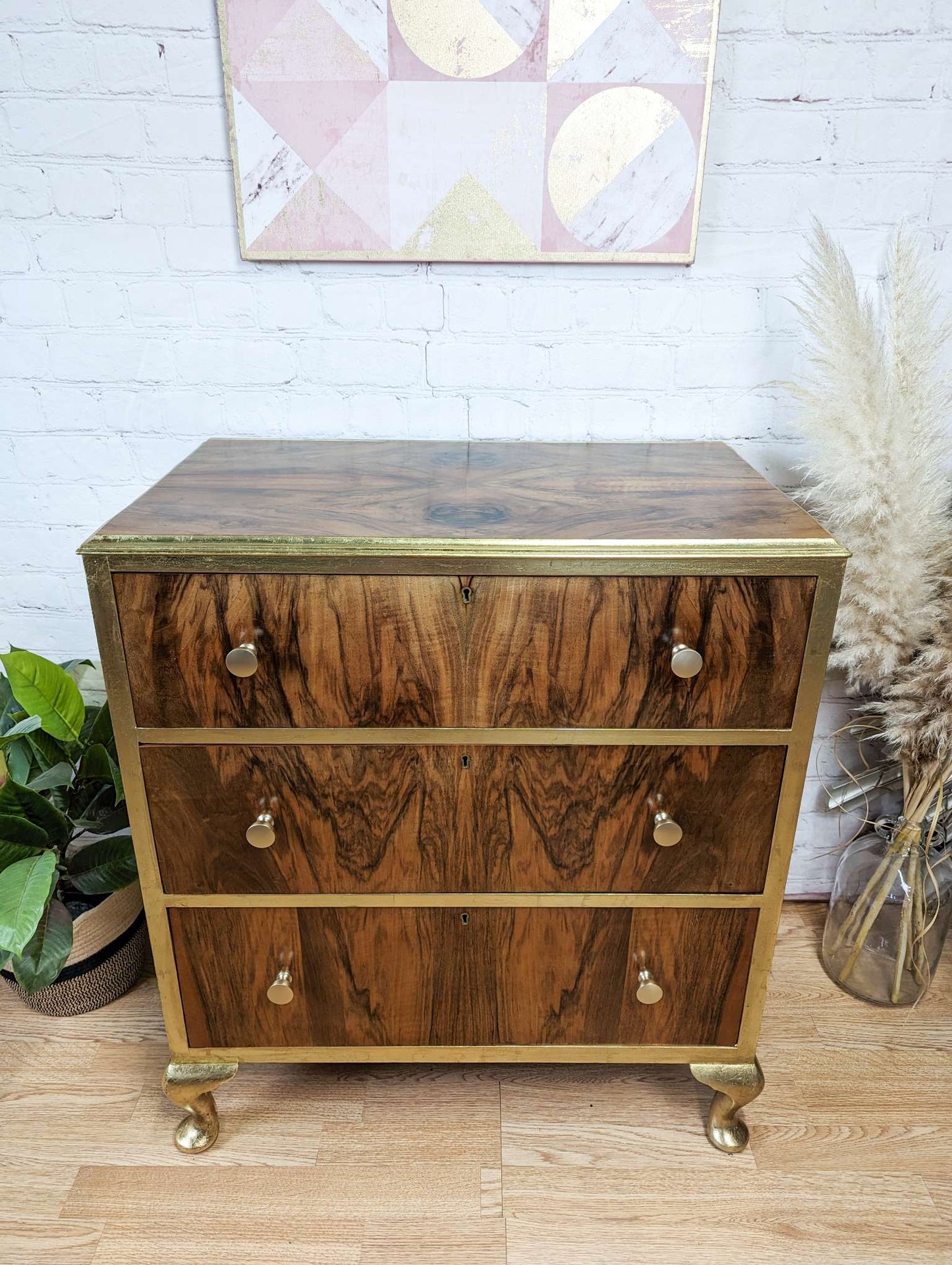 Gold Leaf Walnut Burr Chest of Drawers